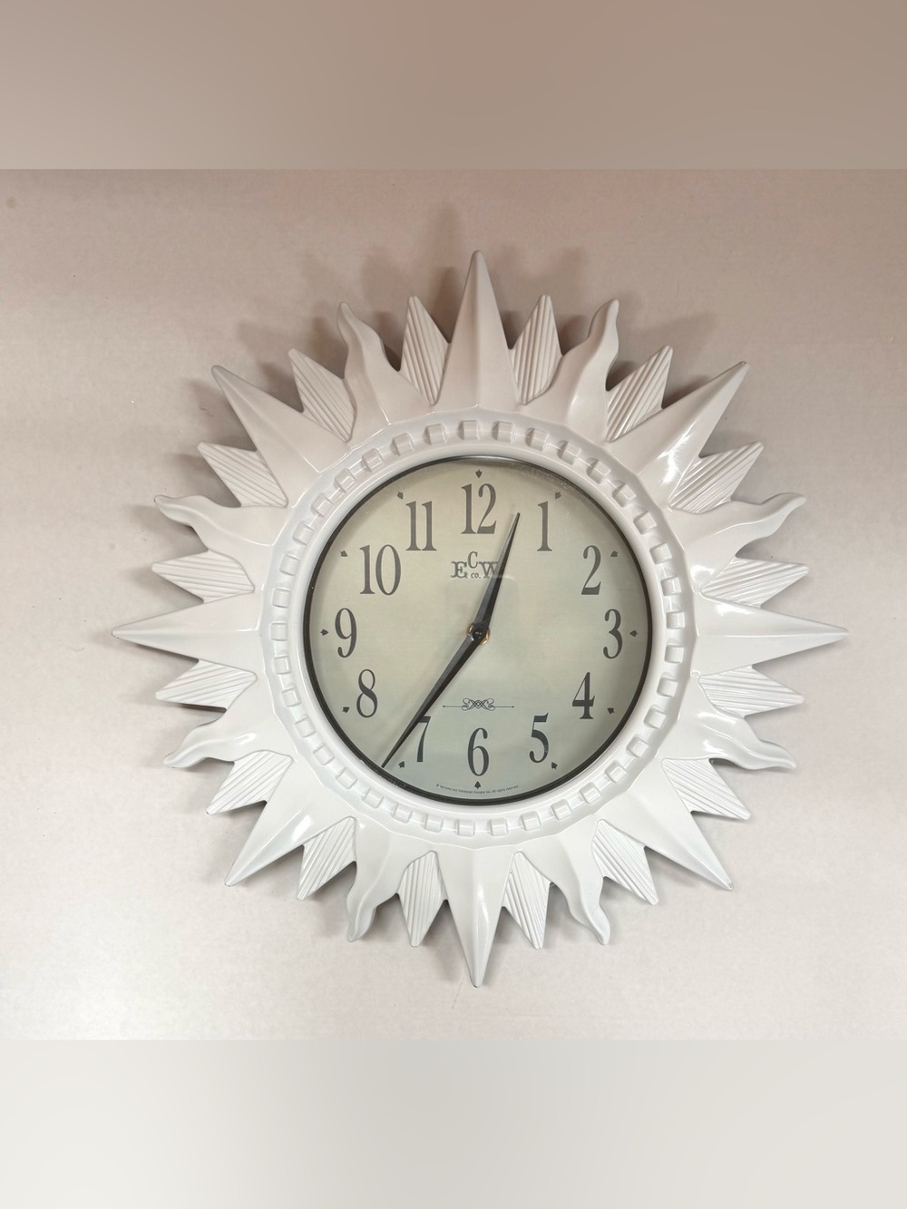 White Sunburst Wall Clock Mid Century Modern Style Edinburgh ECW Works Preowned